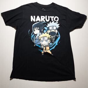 Naruto Shippuden Chibi Team 7 Naruto Sasuke Kakashi Graphic Tee Black Mens L